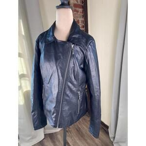 Women's Black Faux Leather Jacket with Asymmetric Zipper